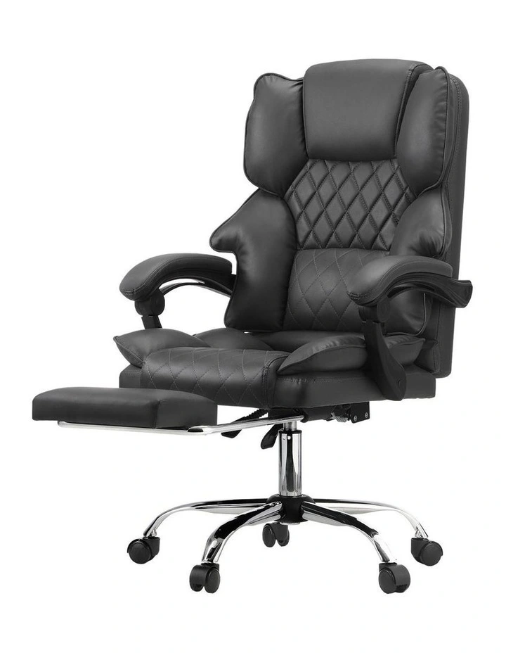 Oikiture Massage Office Chair PU Leather Footrest Grey image 1