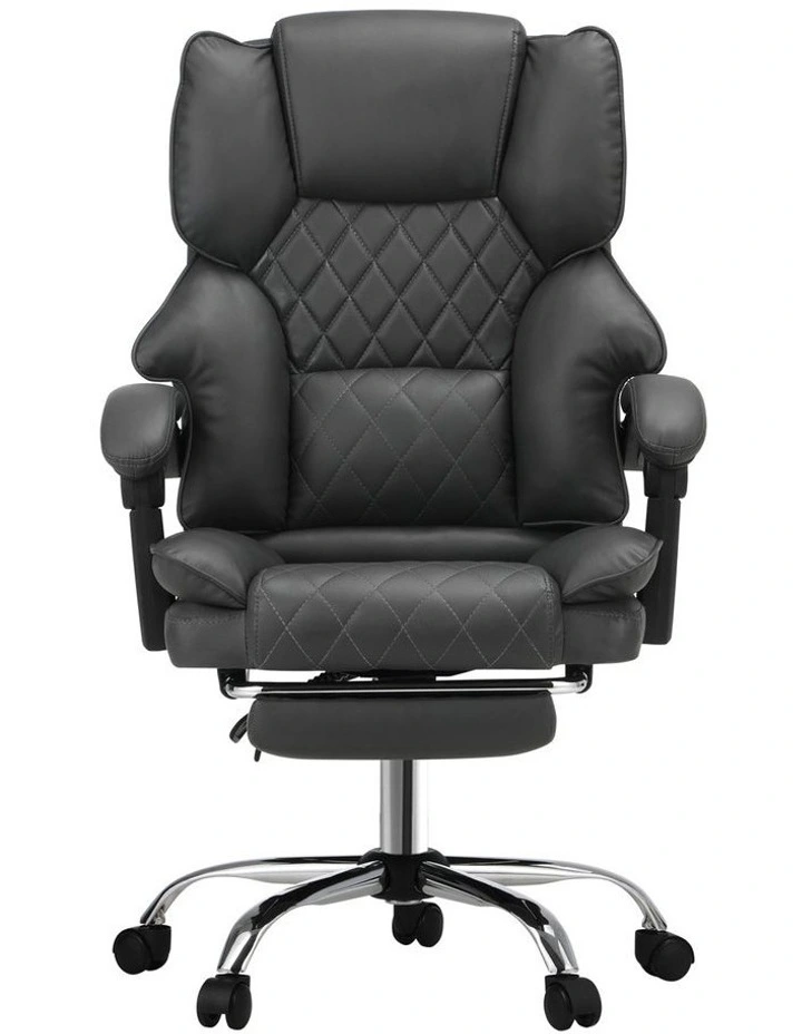 Oikiture Massage Office Chair PU Leather Footrest Grey image 2