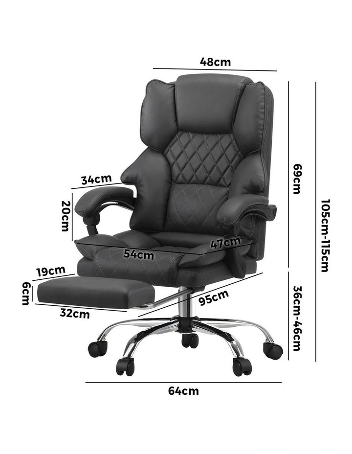 Oikiture Massage Office Chair PU Leather Footrest Grey image 3