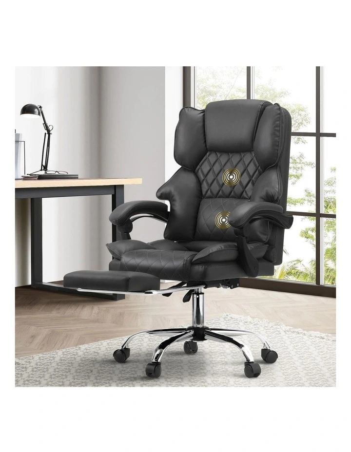 Oikiture Massage Office Chair PU Leather Footrest Grey image 4