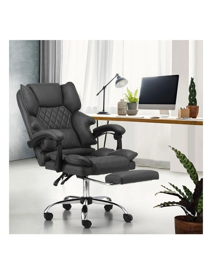 Oikiture Massage Office Chair PU Leather Footrest Grey image 5