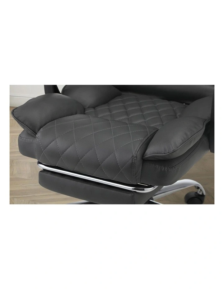 Oikiture Massage Office Chair PU Leather Footrest Grey image 7