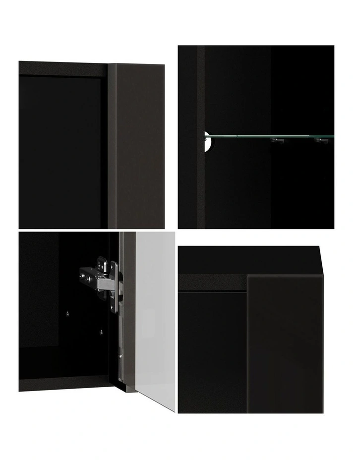 Oikiture 2PCS LED Display Cabinet Wall Mounted Storage Cupboard Cabinet Black image 6