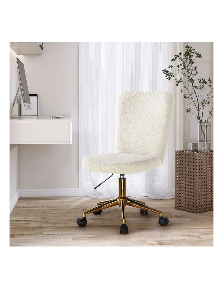Oikiture High Back Armless Home Office Chair Boucle White&Gold image 4