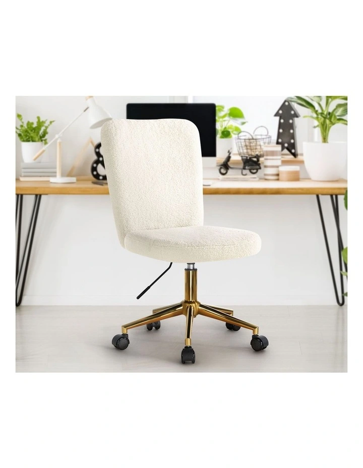 Oikiture High Back Armless Home Office Chair Boucle White&Gold image 5