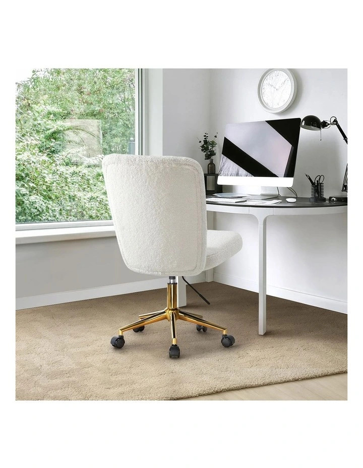 Oikiture High Back Armless Home Office Chair Boucle White&Gold image 6
