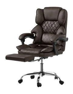 Oikiture Massage Office Chair PU Leather Footrest Chocolate