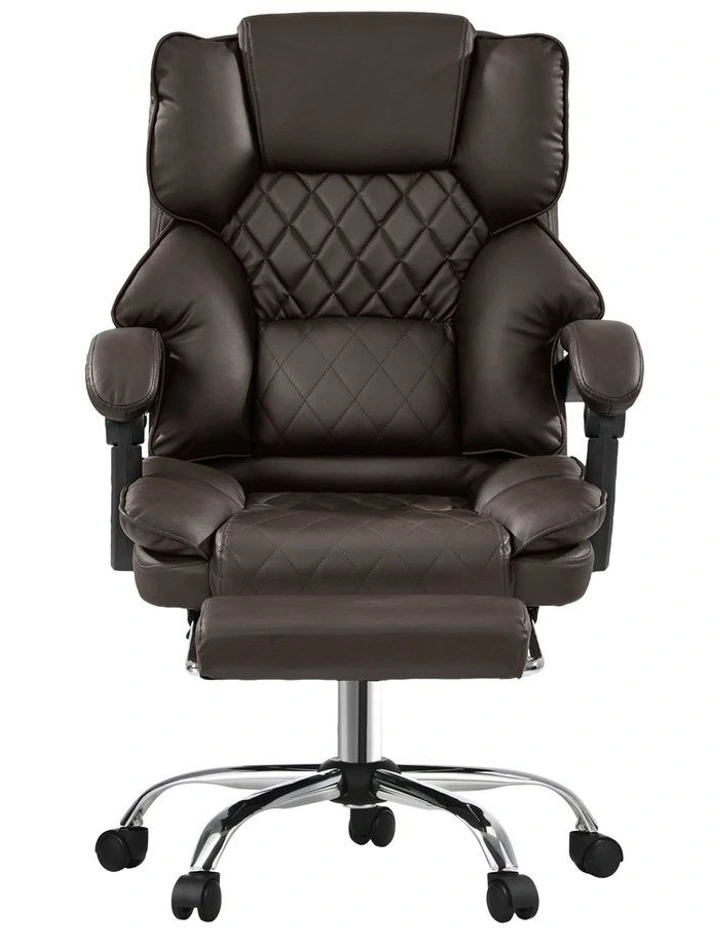Oikiture Massage Office Chair PU Leather Footrest Chocolate image 2