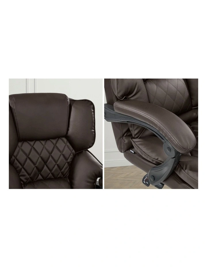 Oikiture Massage Office Chair PU Leather Footrest Chocolate image 6