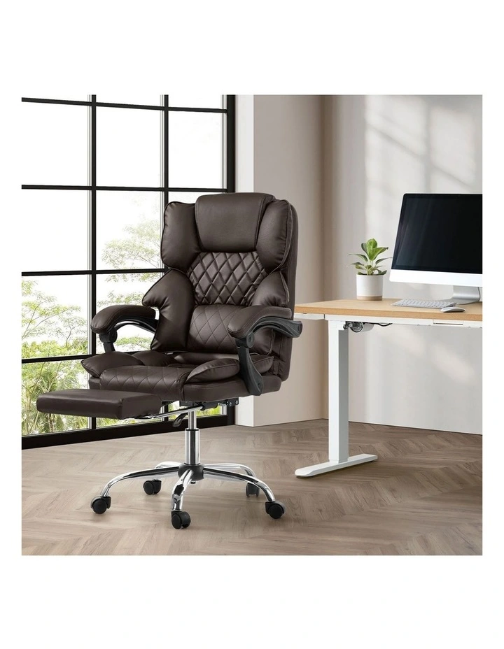 Oikiture Massage Office Chair PU Leather Footrest Chocolate image 7