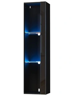 Oikiture Wall Mounted Display Cabinet Cupboard LED Light Black