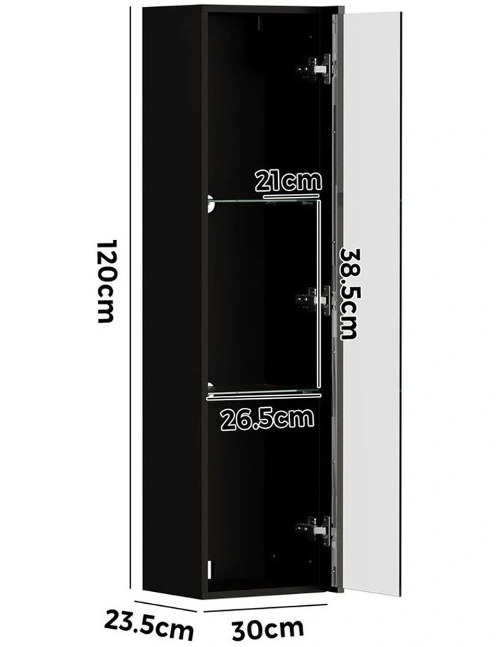 Oikiture Wall Mounted Display Cabinet Cupboard LED Light Black image 3