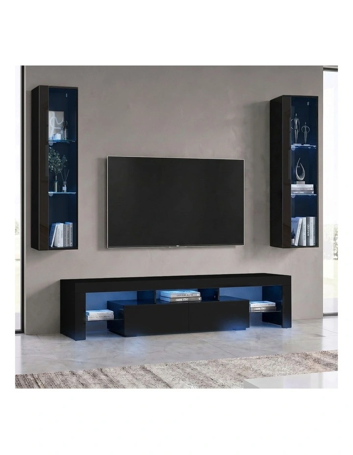 Oikiture Wall Mounted Display Cabinet Cupboard LED Light Black image 7