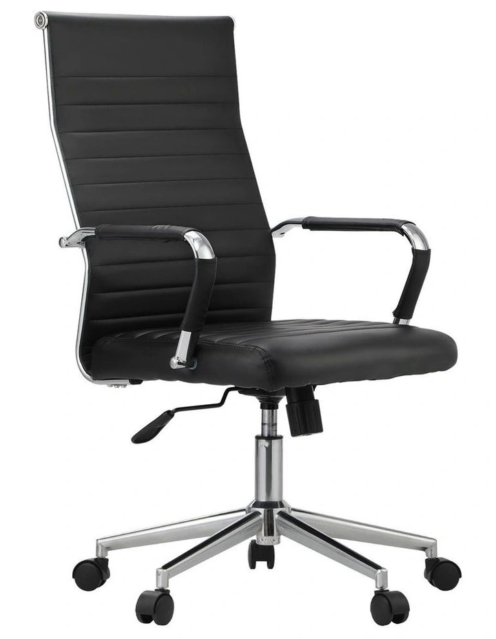 Oikiture Office Chair Swivel Desk Chair Leather Black image 1