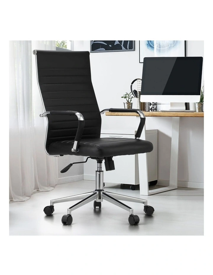 Oikiture Office Chair Swivel Desk Chair Leather Black image 4
