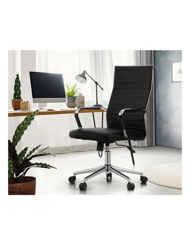 Oikiture Office Chair Swivel Desk Chair Leather Black image 5