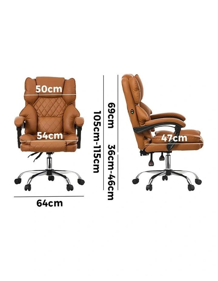 Oikiture Massage Office Chair Recliner PU Leather Brown image 3