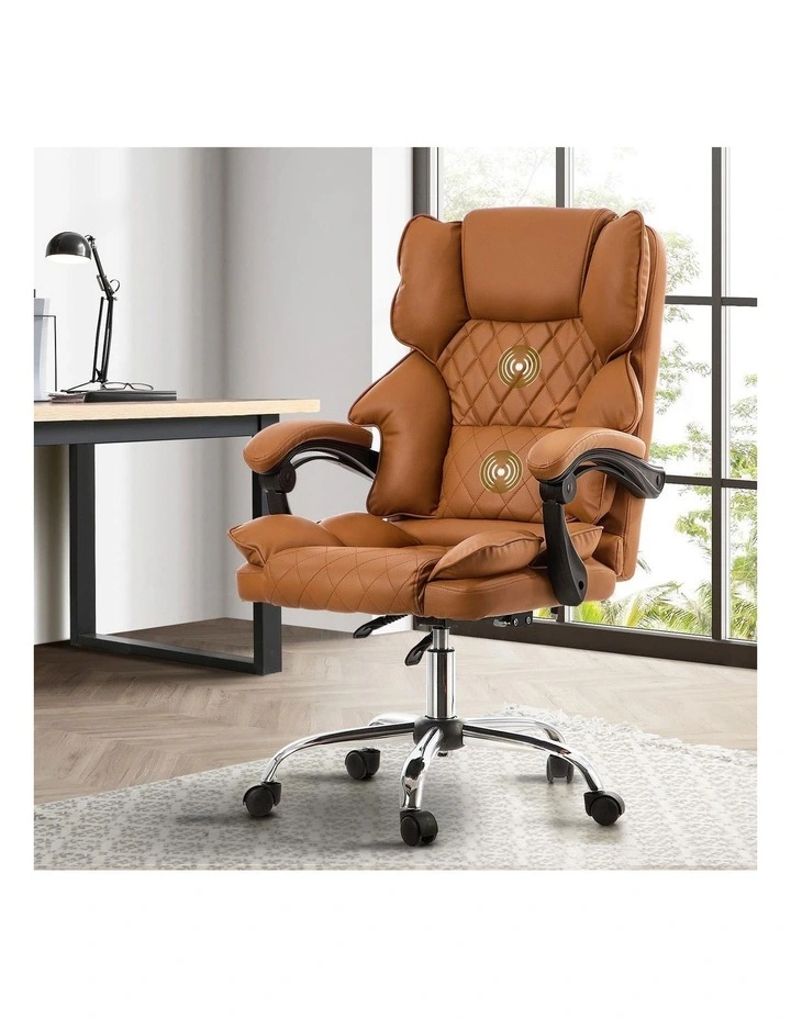 Oikiture Massage Office Chair Recliner PU Leather Brown image 4
