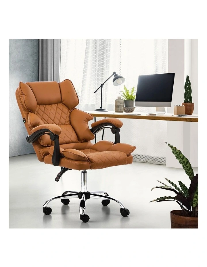 Oikiture Massage Office Chair Recliner PU Leather Brown image 5