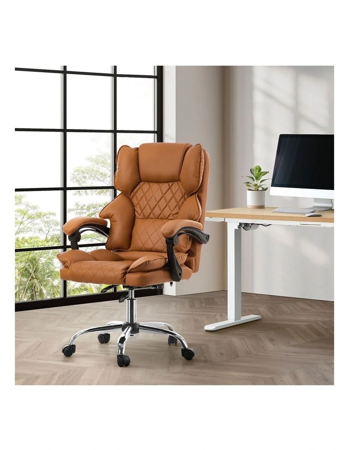 Oikiture Massage Office Chair Recliner PU Leather Brown image 7