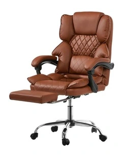 Oikiture Massage Office Chair PU Leather Footrest Dark Brown