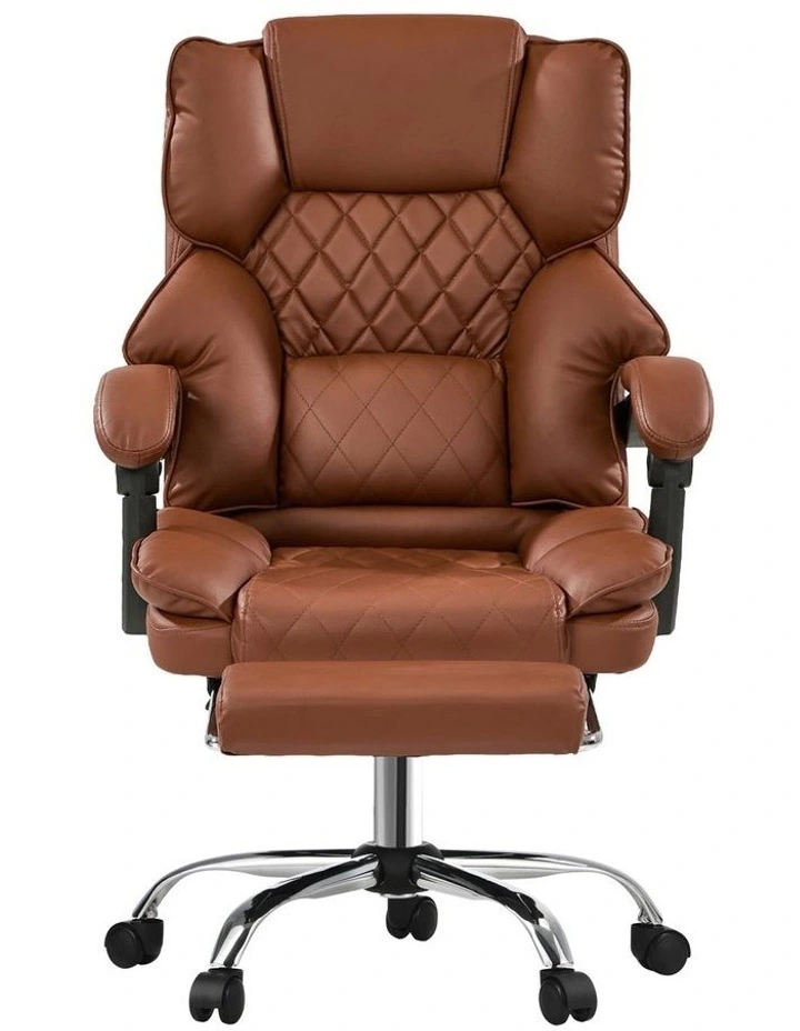 Oikiture Massage Office Chair PU Leather Footrest Dark Brown image 2