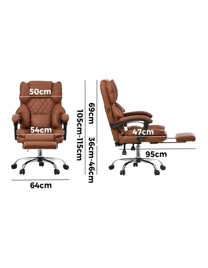 Oikiture Massage Office Chair PU Leather Footrest Dark Brown image 3