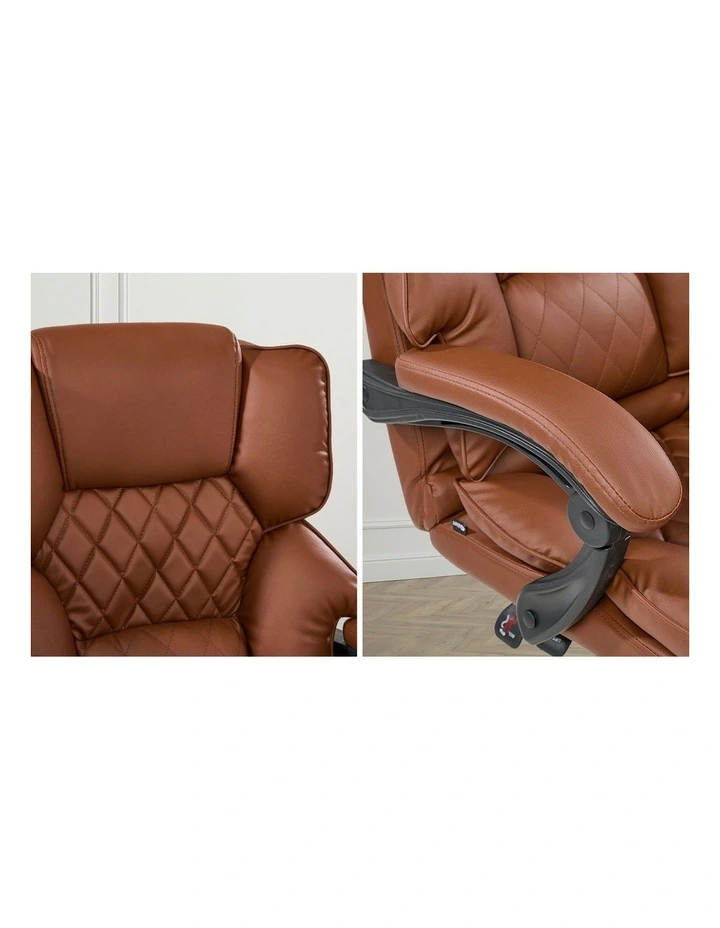 Oikiture Massage Office Chair PU Leather Footrest Dark Brown image 6
