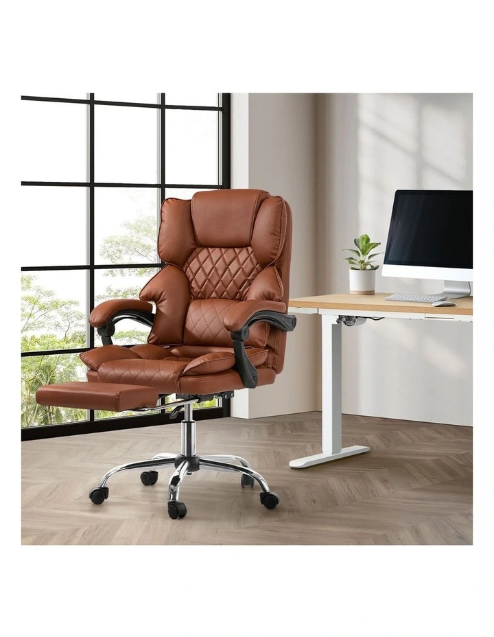 Oikiture Massage Office Chair PU Leather Footrest Dark Brown image 7