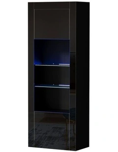 Oikiture Display Cabinet Buffet Sideboard Cupboard LED Light Black