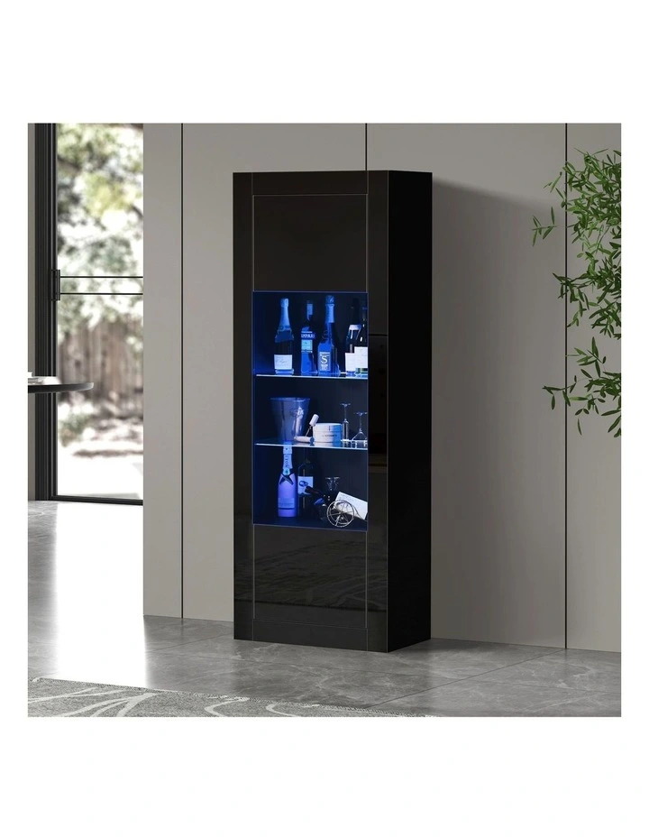 Oikiture Display Cabinet Buffet Sideboard Cupboard LED Light Black image 4