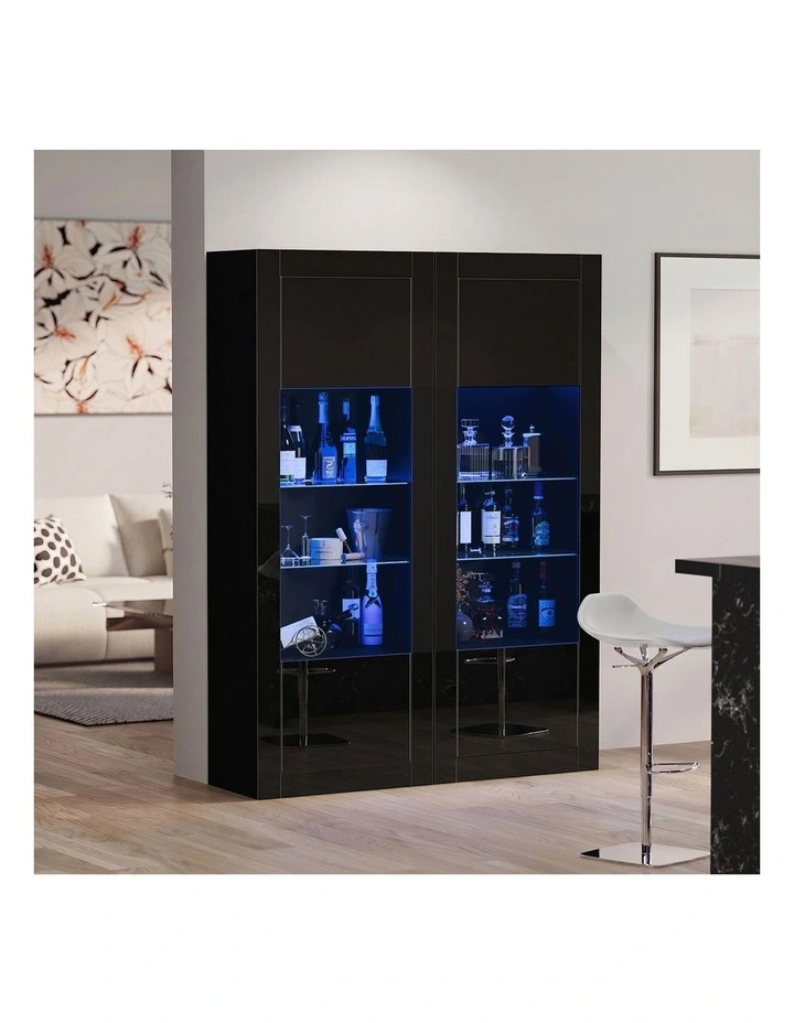 Oikiture Display Cabinet Buffet Sideboard Cupboard LED Light Black image 5