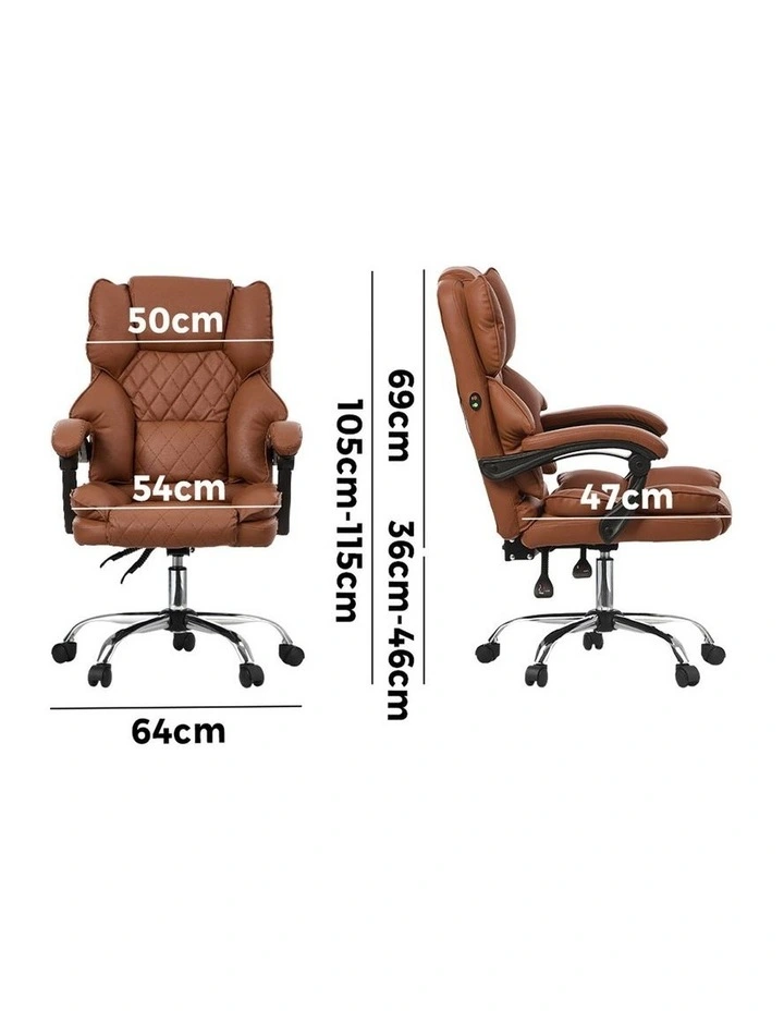Oikiture Massage Office Chair Recliner PU Leather Dark Brown image 3