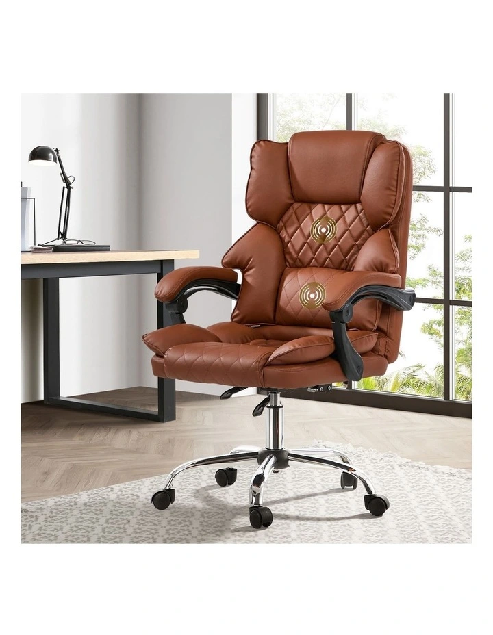 Oikiture Massage Office Chair Recliner PU Leather Dark Brown image 4