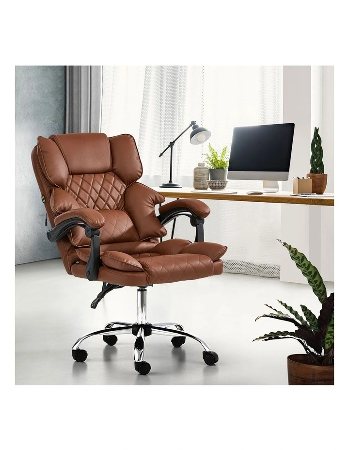 Oikiture Massage Office Chair Recliner PU Leather Dark Brown image 5