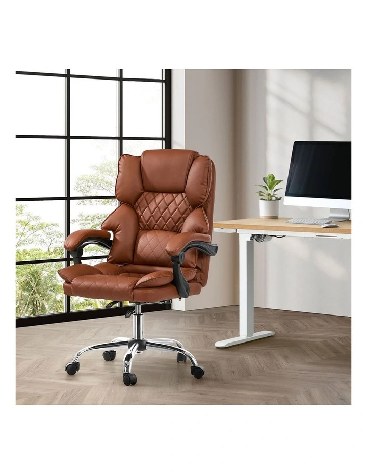Oikiture Massage Office Chair Recliner PU Leather Dark Brown image 7