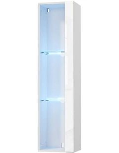 Oikiture Wall Mounted Display Cabinet Cupboard LED Light White