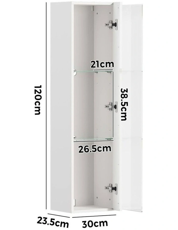 Oikiture Wall Mounted Display Cabinet Cupboard LED Light White image 3