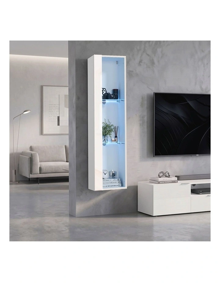 Oikiture Wall Mounted Display Cabinet Cupboard LED Light White image 5