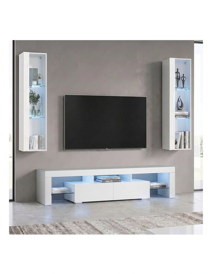 Oikiture Wall Mounted Display Cabinet Cupboard LED Light White image 7