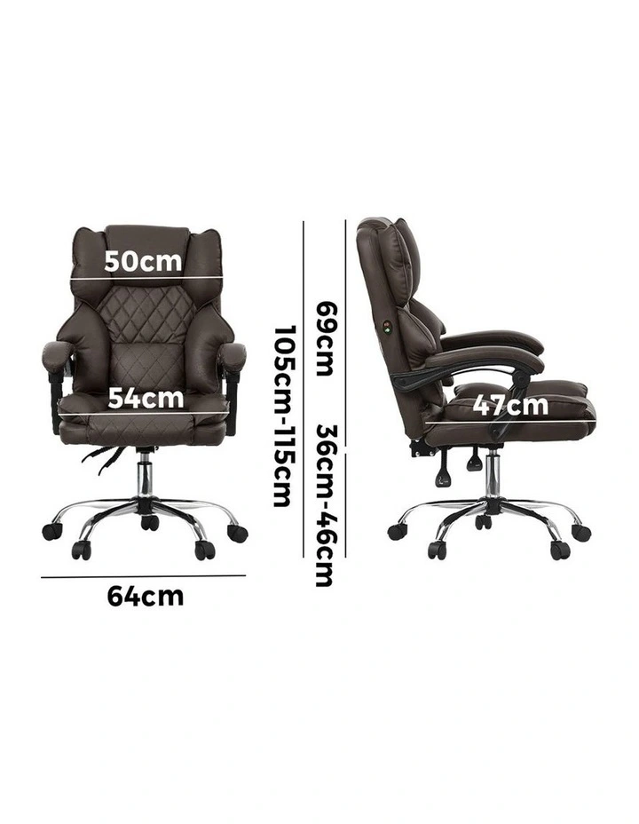 Oikiture Massage Office Chair Recliner PU Leather Chocolate image 3