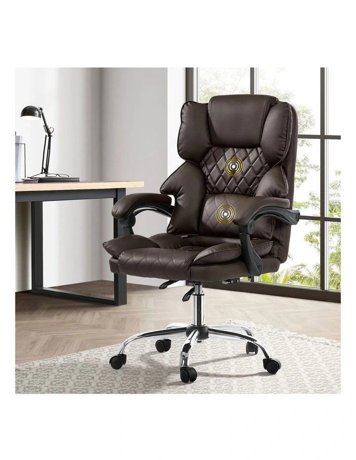 Oikiture Massage Office Chair Recliner PU Leather Chocolate image 4