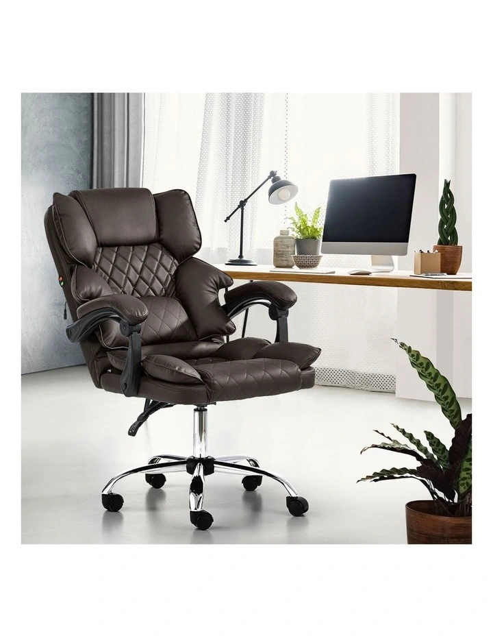 Oikiture Massage Office Chair Recliner PU Leather Chocolate image 5