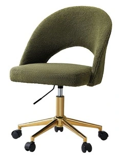 Oikiture High Back Hollow Armless Home Office Chair Boucle Green&Gold