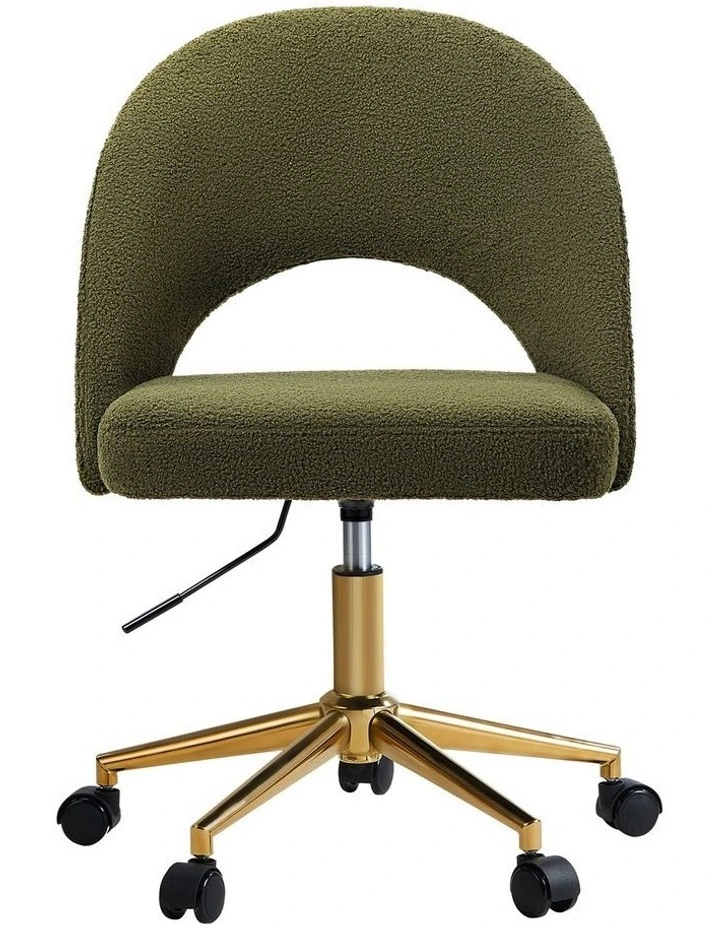 Oikiture High Back Hollow Armless Home Office Chair Boucle Green&Gold image 2
