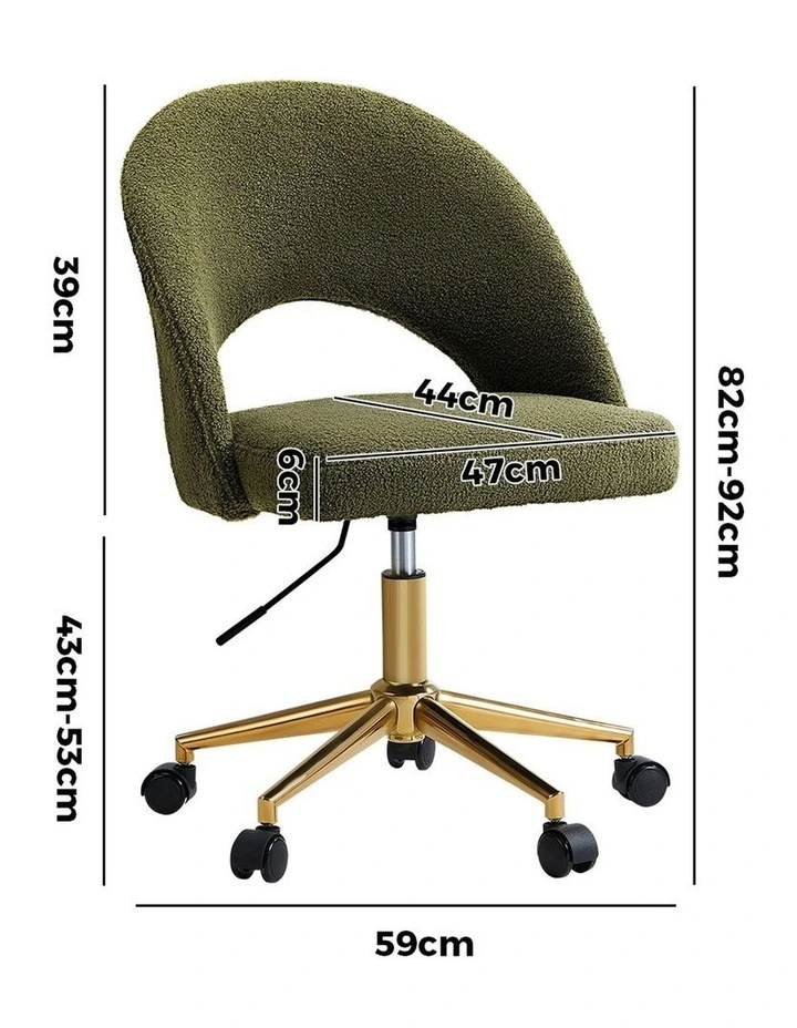 Oikiture High Back Hollow Armless Home Office Chair Boucle Green&Gold image 3