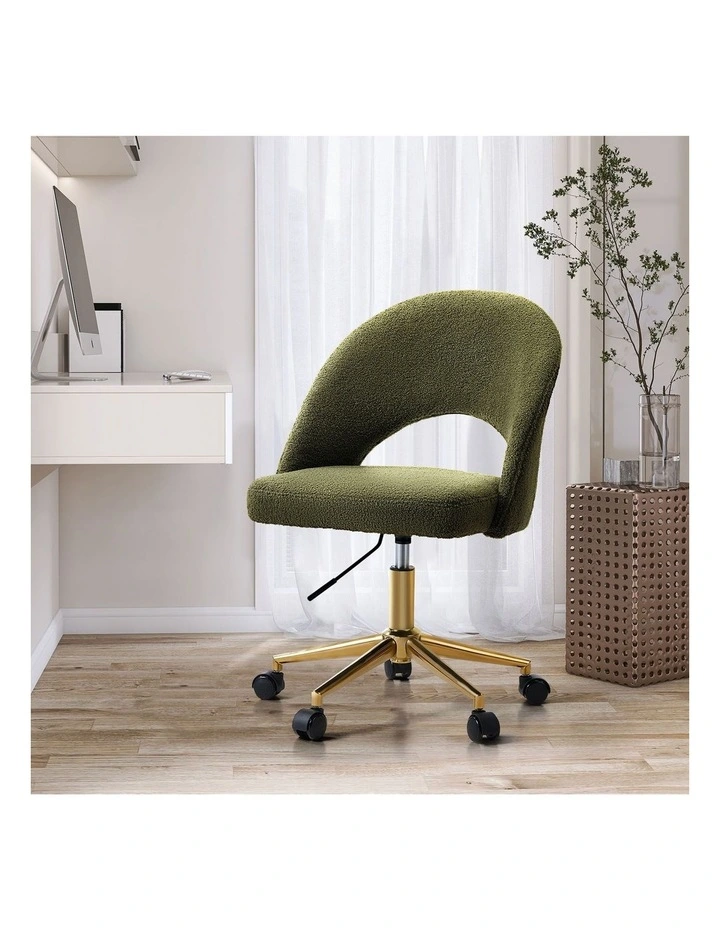 Oikiture High Back Hollow Armless Home Office Chair Boucle Green&Gold image 4