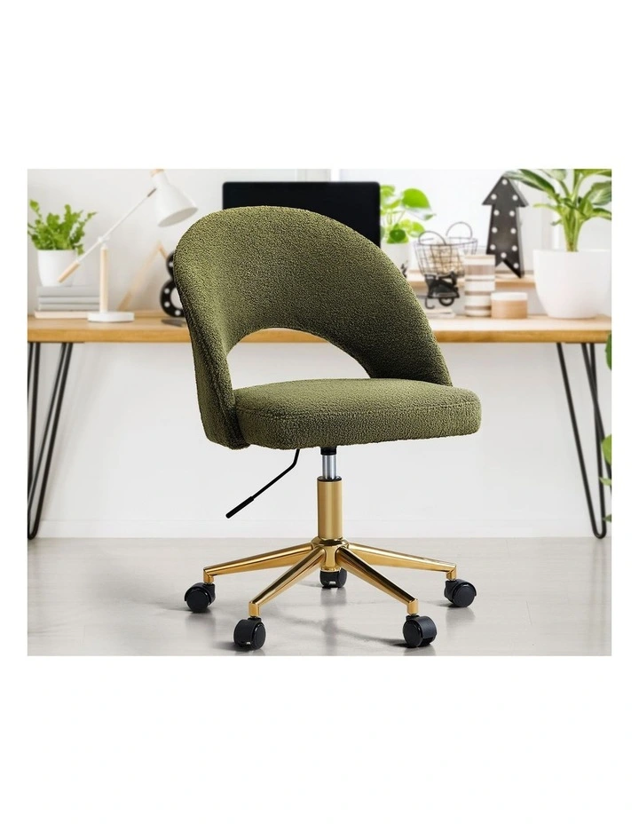 Oikiture High Back Hollow Armless Home Office Chair Boucle Green&Gold image 5