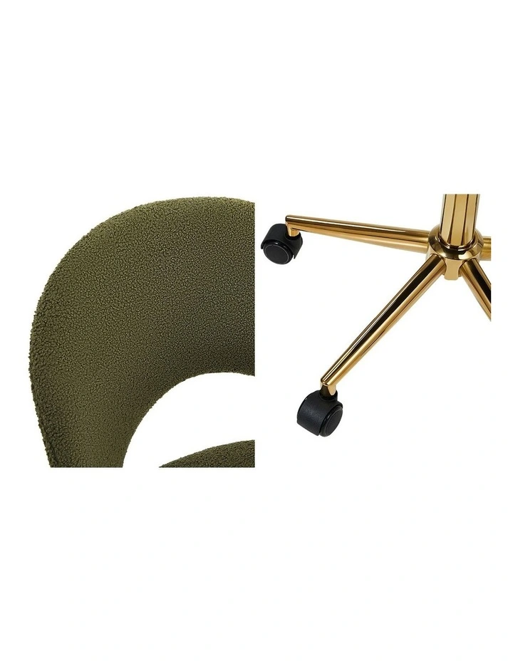 Oikiture High Back Hollow Armless Home Office Chair Boucle Green&Gold image 6