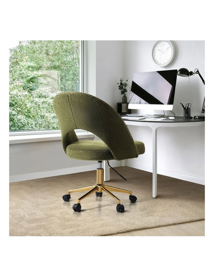 Oikiture High Back Hollow Armless Home Office Chair Boucle Green&Gold image 7